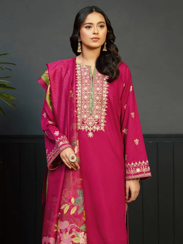 NISHAT- 3PC DHANAK EMBROIDERED SHIRT WITH COURTRAI PRINTED SHAWL AND TROUSER-DPC-1266