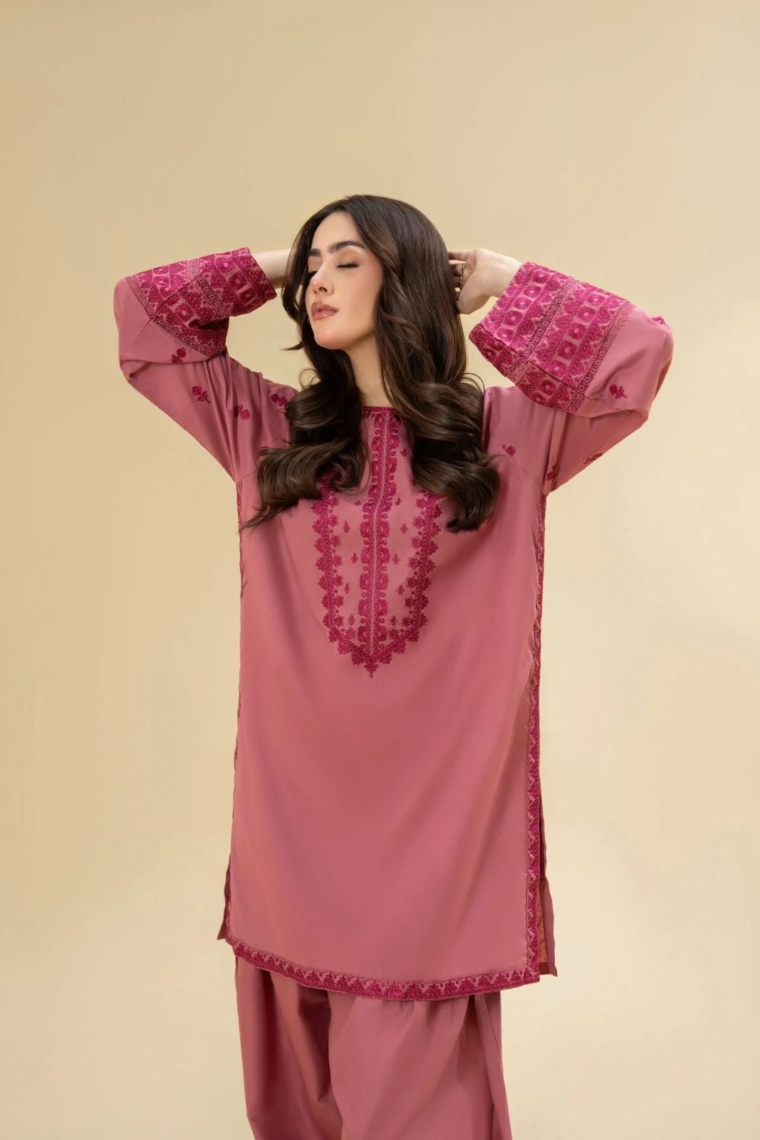 LAZULI-2PC KHADDAR EMBROIDRED SHIRT WITH KHADDAR EMB TROUSER-DPC-127