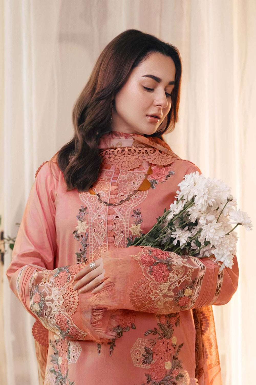 JADE-3PC DHANAK EMBROIDERED SHIRT WITH COUTRAI PRINTED SHAWL AND TROUSER-DPC-27