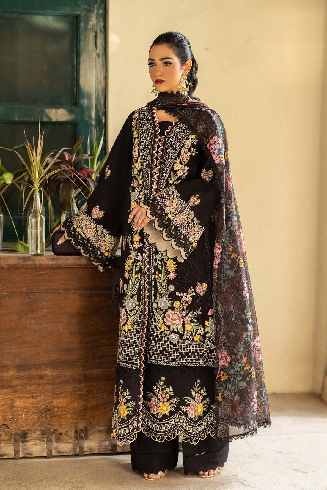 HUSSAIN REHAR-3PC LAWN EMBROIDERED SHIRT WITH CHIFFON PRINTED DUPATTA AND TROUSER-DPC-4702