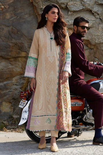 ELAN-3PC DHANAK EMBROIDERED SHIRT WITH CORTRAI WOOL PRINTED SHAWL AND EMB TROUSER-DPC-4080
