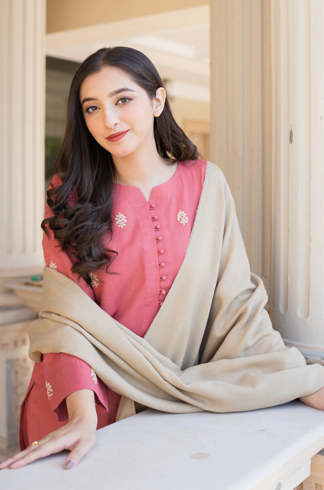 AISLING - 3PC DHANAK EMBROIDERED SHIRT WITH DHANAK SHAWL AND TROUSER-DPC-4014