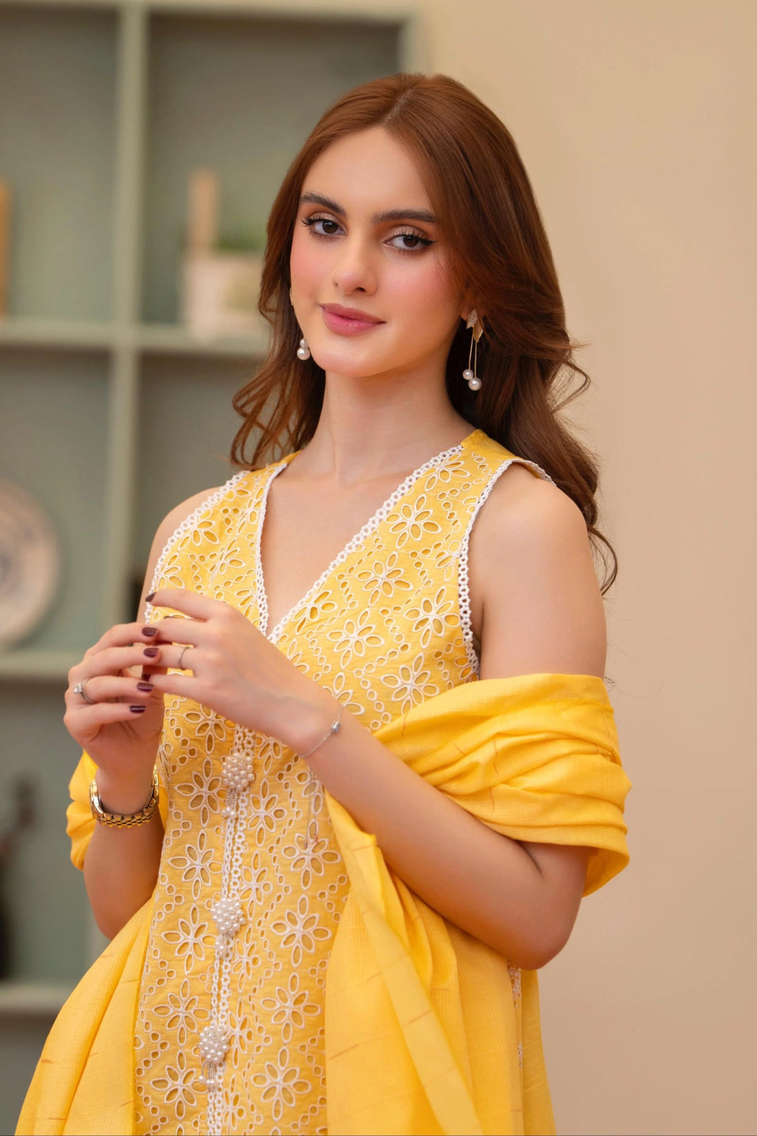 MIRAKHI - 3PC LAWN CHIKENKAARI EMBROIDERED SHIRT WITH LAWN TUBE SLUB DUPATTA AND TROUSER-DPC-6200