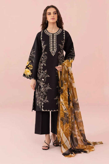 JAZMIN-3PC DHANAK EMBROIDERED SHIRT WITH COURTRAI PRINTED SHAWL AND TROUSER-DPC-107
