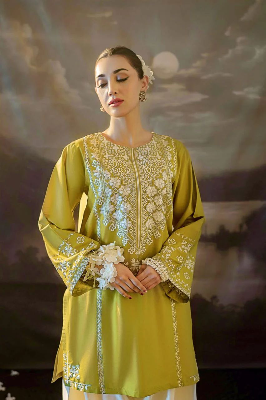 JAZMIN-2PC DHANAK EMBROIDERED SHIRT & EMBROIDERED TROUSER-DPC-2001