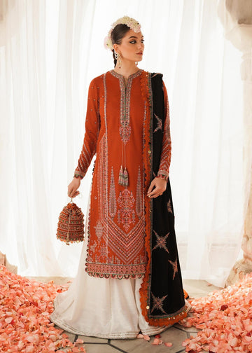 HUSSAIN REHAR-3PC DHANAK EMBROIDERED SHIRT WITH DHANAK  EMBROIDERED SHAWL AND EMB TROUSER-DPC-135