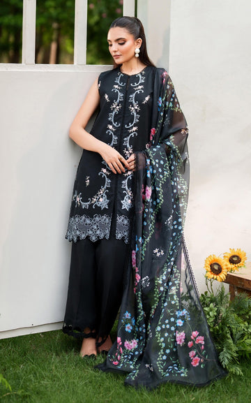 ASIFA NABEEL- 3PC DHANAK EMBROIDERED SHIRT WITH COURTRAI PRINT SHAWL AND EMB TROUSER-DPC-143