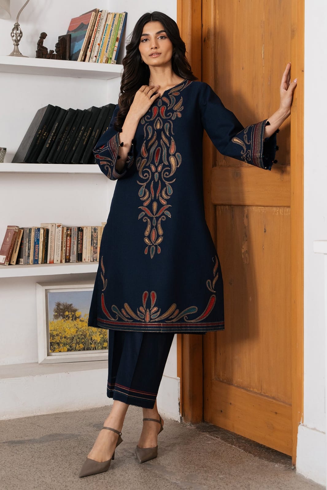 URGE-2PC DHANAK EMBROIDERED SHIRT WITH DHANAK EMBROIDRED TROUSER-DPC-199