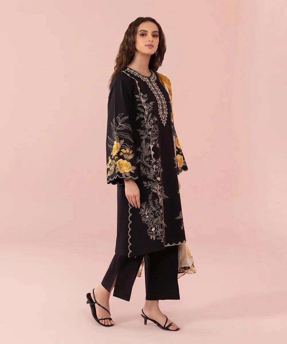 JAZMIN-3PC DHANAK EMBROIDERED SHIRT WITH COURTRAI PRINTED SHAWL AND TROUSER-DPC-107