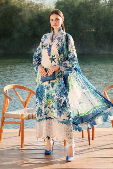 MARIA.B-3PC LAWN EMBROIDERED PRINTED SHIRT WITH CHIFFON PRINT DUPATTA AND PRINT TROUSER-DPC-2519