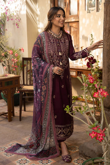 ASIM JOFA-3PC DHANAK EMBROIDRED SHIRT WITH COURTRAI PRINTED SHAWL AND TROUSER-DPC-4252