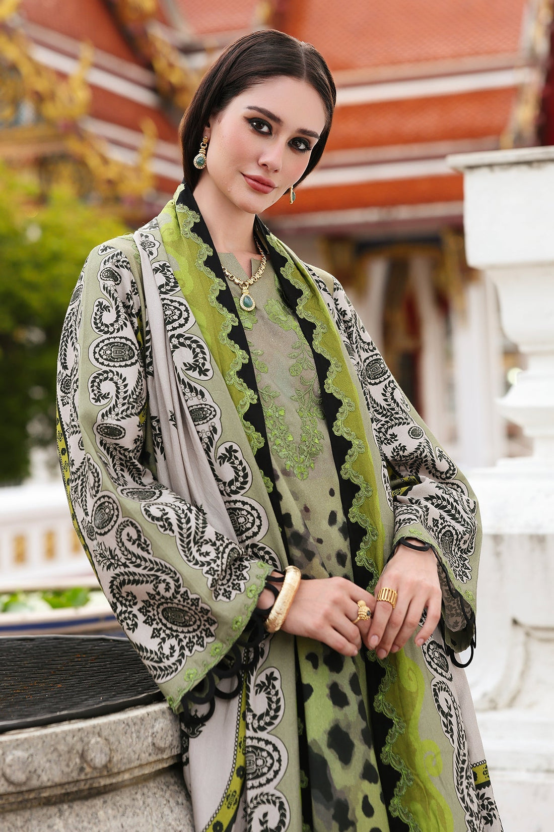 CHARIZMA-3PC KHADDAR PRINTED EMB SHIRT WITH KHADDAR PRINTED DUPATTA AND PRINT TROUSER-DPC-2666