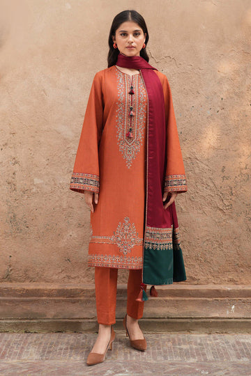 JAZMIN-3PC DHANAK EMBROIDERED SHIRT WITH COURTRAI PRINTED SHAWL AND TROUSER-DPC-4244