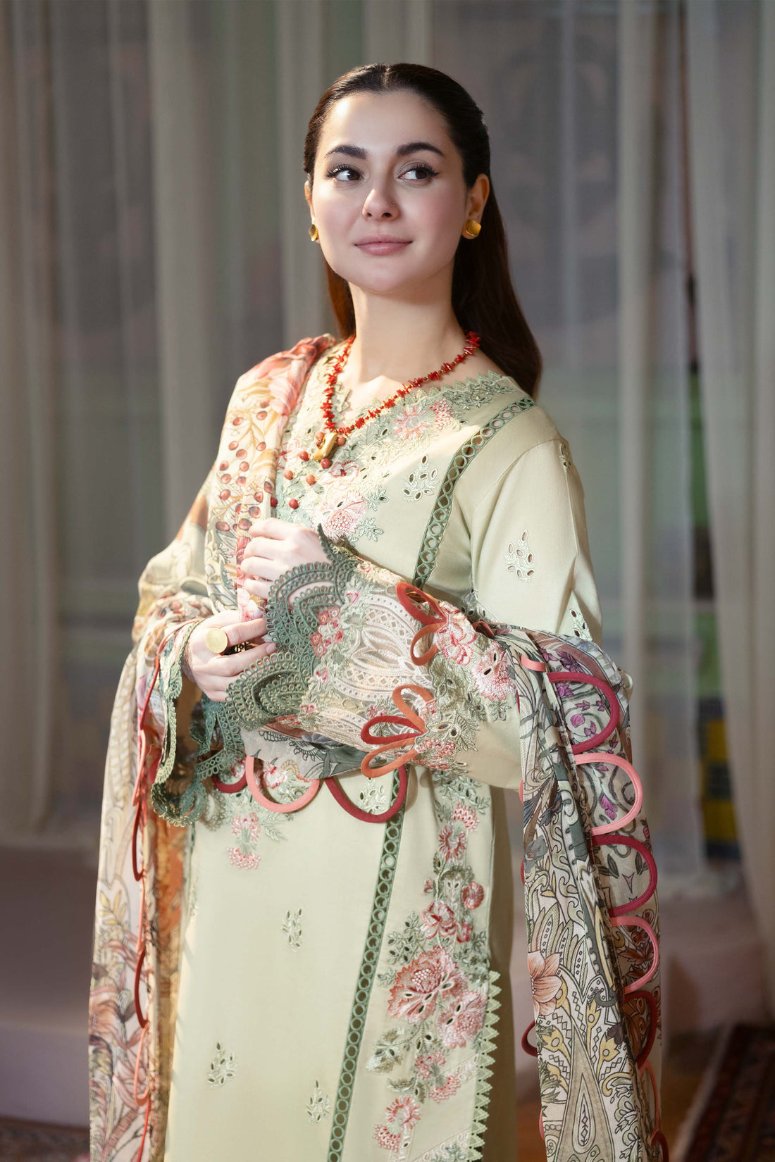 JADE- 3PC LAWN EMBROIDERED SHIRT WITH PRINTED CHIFFON DUPATTA AND TROUSER-DPC-3413