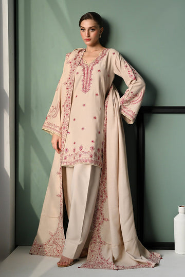 ZAIB-3PC DHANAK EMBROIDERED SHIRT WITH DHANAK EMBROIDERED SHAWL AND TROUSER-DPC-4352