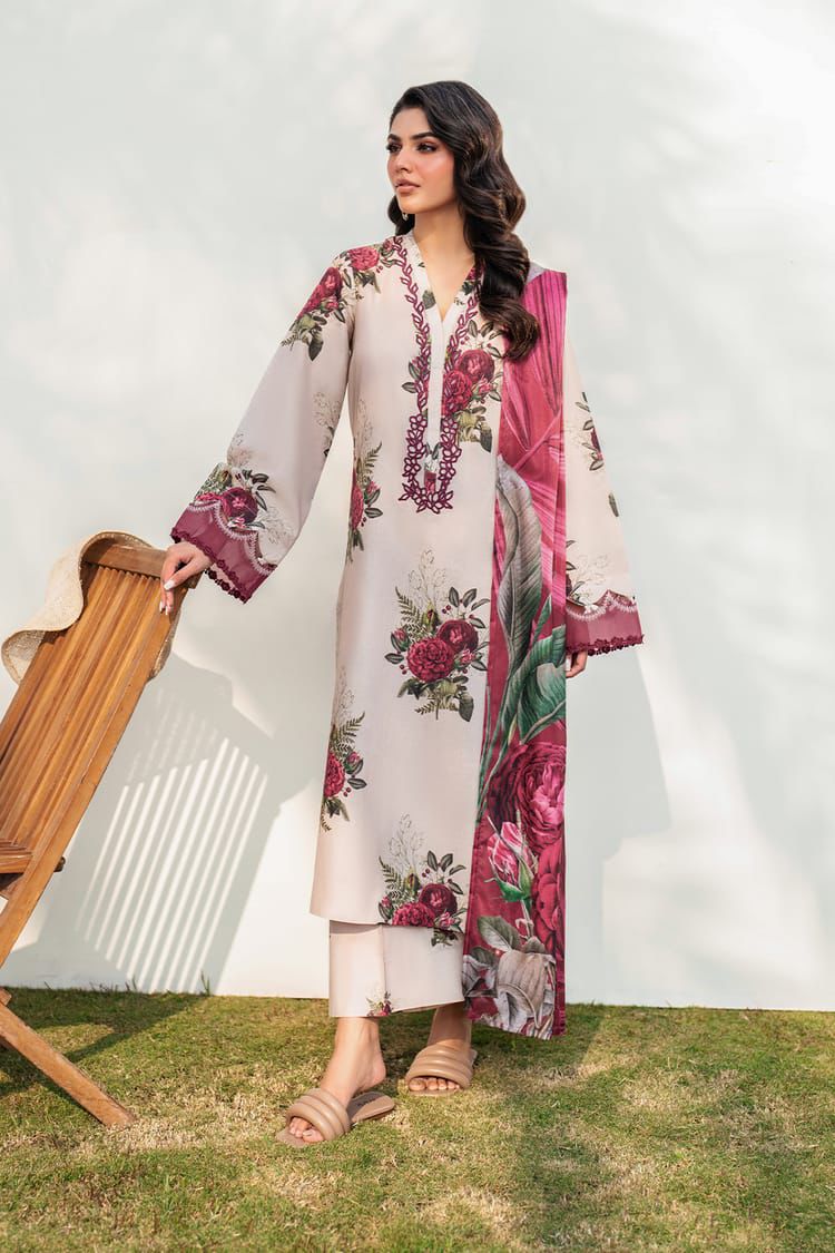 BAROUQE-3PC KARANDI PRINTED SHIRT WITH KARANDI PRINTED DUPATTA AND TROUSER-DPC-2580