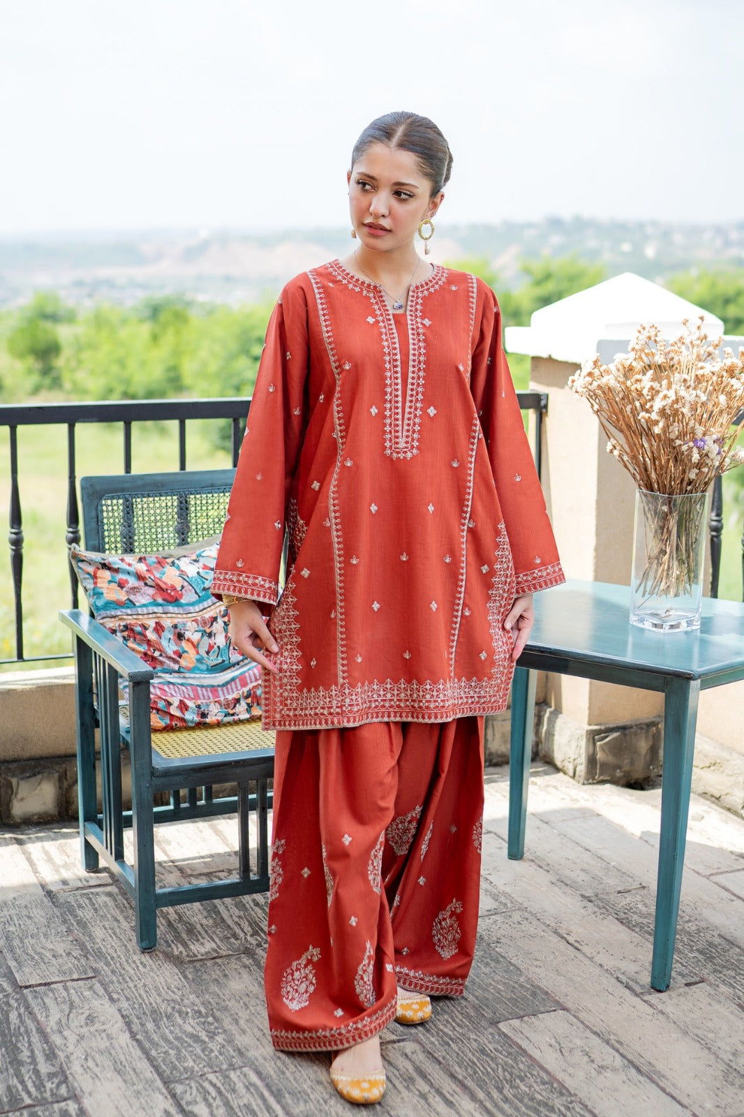 URGE-2PC DHANAK EMBROIDERED SHIRT WITH DHANAK EMBROIDERED TROUSER-DPC-3126