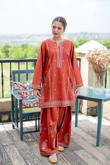 URGE-2PC DHANAK EMBROIDERED SHIRT WITH DHANAK EMBROIDERED TROUSER-DPC-3126