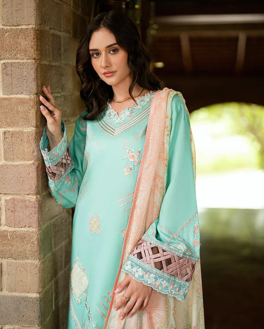 ROHENAZ- 3PC LAWN EMBROIDERED SHIRT WITH PRINTED CHIFFON DUPATTA AND TROUSER-DPC-4453