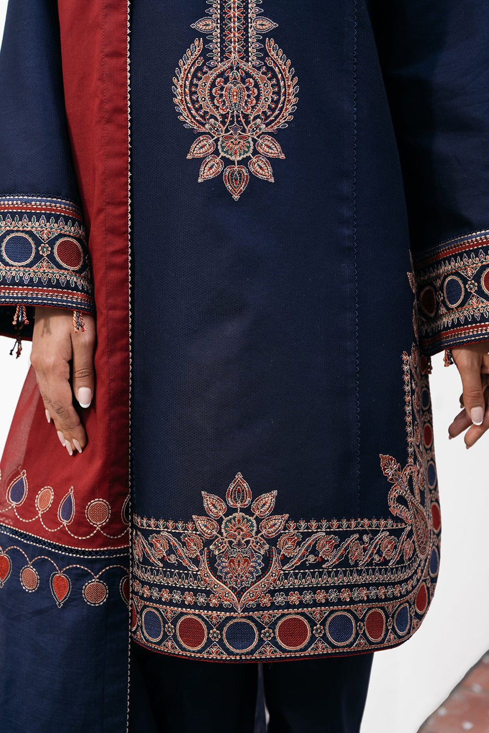 JAZMIN-3PC DHANAK EMBROIDERED SHIRT WITH COURTRAI PRINTED SHAWL AND TROUSER-DPC-23