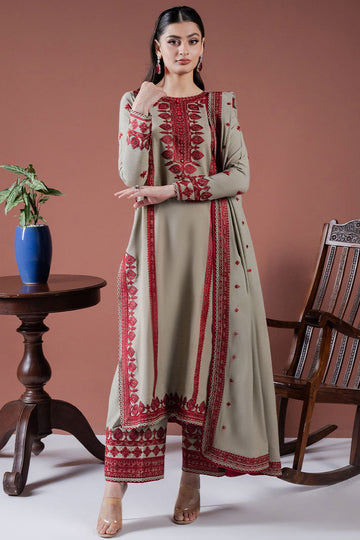 ASIM JOFA-3PC DHANAK EMBROIDERED SHIRT WITH DHANAK EMBROIDERED SHAWL AND EMB TROUSER-DPC-4001