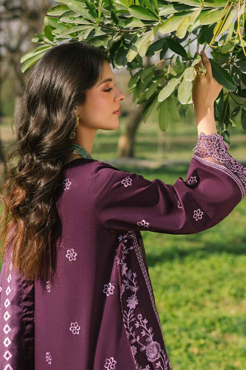 MAHNUR-3PC DHANAK EMBROIDERED SHIRT WITH COUTRAI PRINTED SHAWL AND TROUSER-DPC-4321