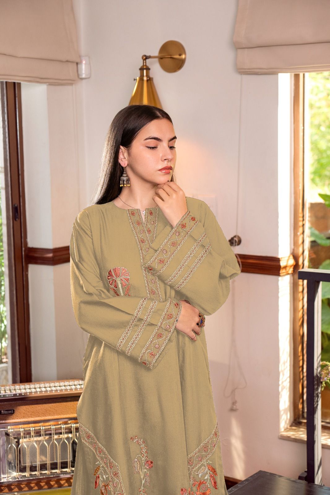 URGE-2PC DHANAK EMBROIDERED SHIRT AND EMBROIDRED TROUSER-DPC-132