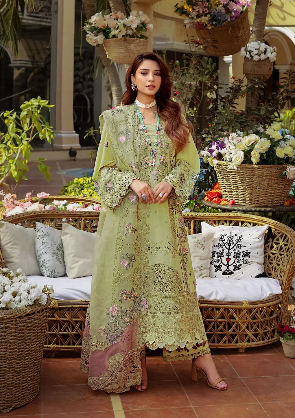 ELAF- 3PC LAWN HEAVY EMBROIDERED SHIRT WITH KHADDI NET DUPATTA AND TROUSER-DPC-3685