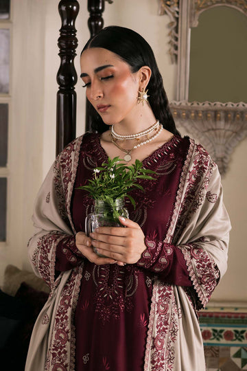 NUREH-3PC DHANAK EMBROIDERED SHIRT WITH DHANAK EMBROIDERED SHAWL AND TROUSER-DPC-4375