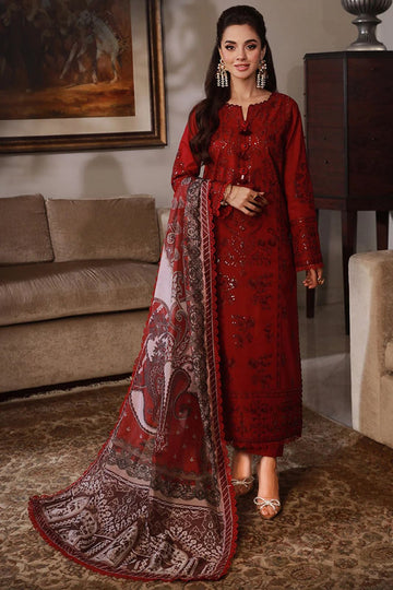 ASIM JOFA-3PC DHANAK SEQUIN EMBROIDRED SHIRT WITH COURTRAI PRINTED SHAWL AND TROUSER-DPC-4228