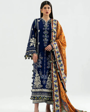 HUSSAIN REHAR-3PC LAWN EMBROIDERED SHIRT WITH DIGITAL MONAR DUPATTA AND EMB TROUSER-DPC-4713