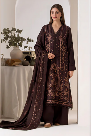 SOBIA NAZIR - 3PC DHANAK EMBROIDERED SHIRT WITH DHANAK EMBROIDERED SHAWL AND TROUSER-DPC-3424