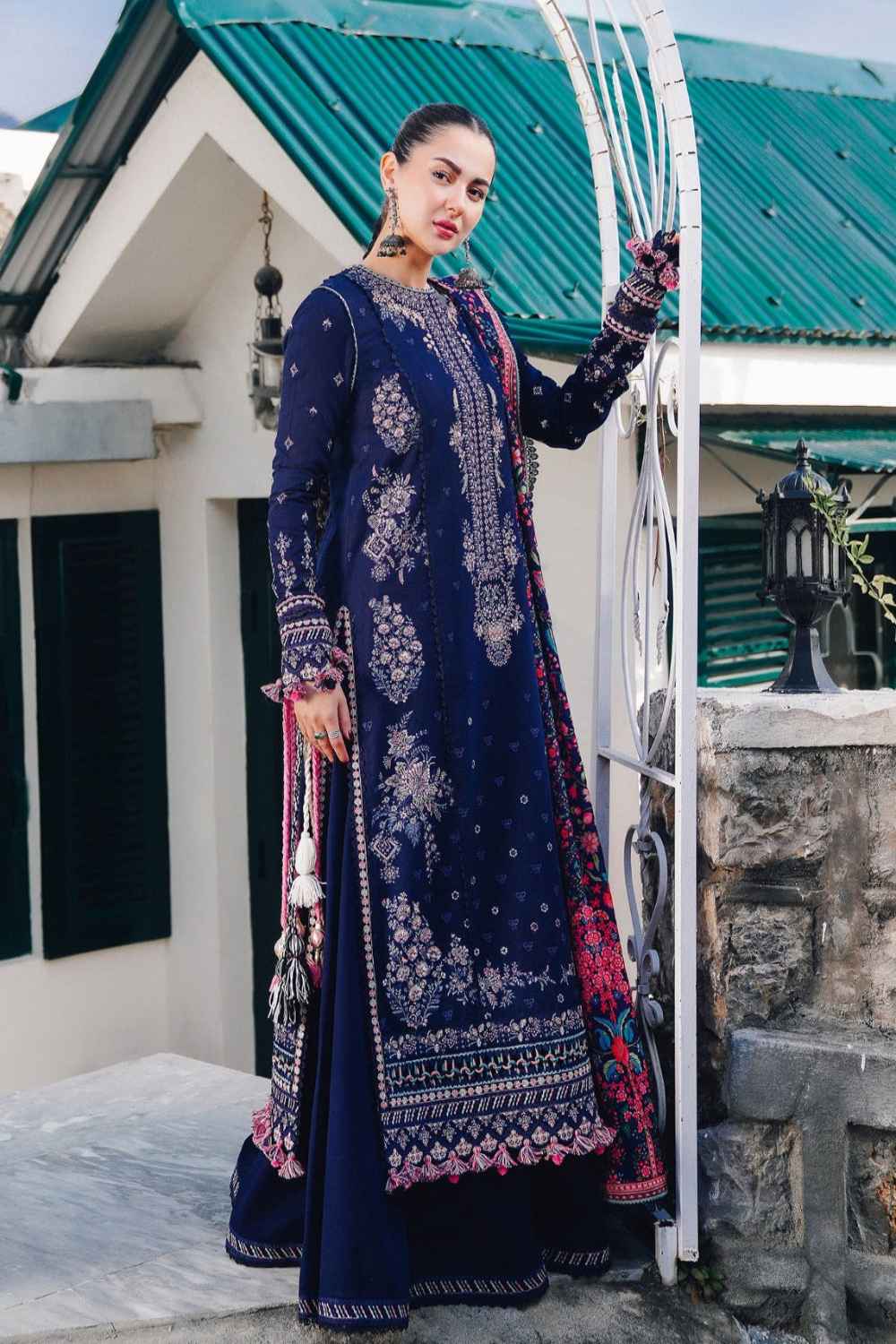 ASIM JOFA-3PC DHANAK EMBROIDERED SHIRT WITH DHANAK EMBROIDERED SHAWL AND TROUSER -DPC-93