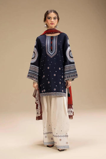 JAZMIN-3PC DHANAK EMBROIDERED SHIRT WITH CORTRAI WOOL PRINTED SHAWL AND EMB TROUSER-DPC-4080