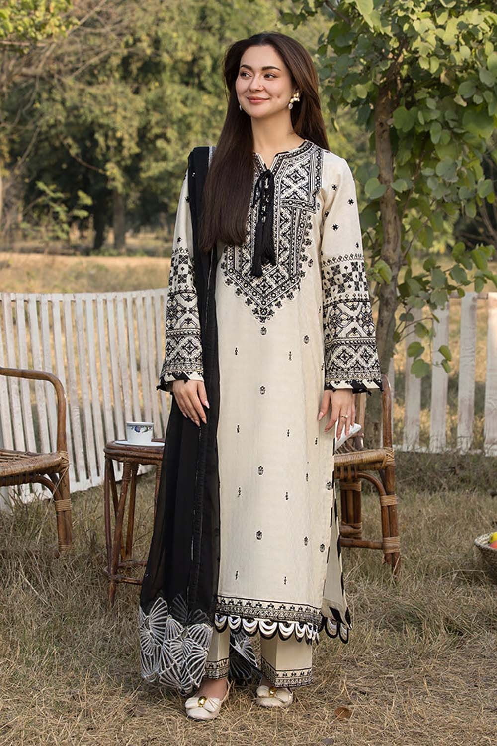 FLORENT-3PC DHANAK EMBROIDERED SHIRT WITH DHANAK EMBROIDERED SHAWL & TROUSER-DPC-32