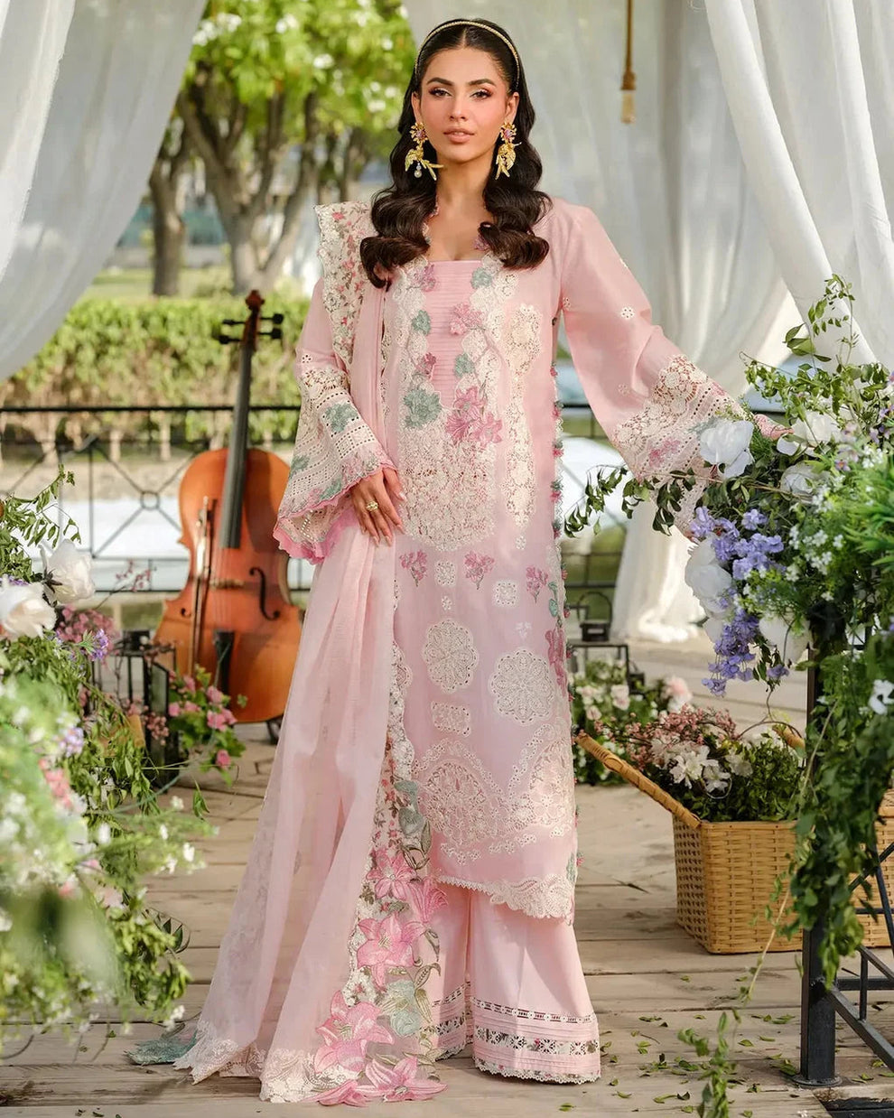 ELAF- 3PC LAWN EMBROIDERED SHIRT WITH MONAR DUPATTA AND TROUSER-DPC-4423