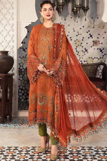 MARIA.B-3PC DHANAK EMBROIDERED SHIRT WITH CHIFFON EMBROIDERED DUPATTA & TROUSER-DPC-4077