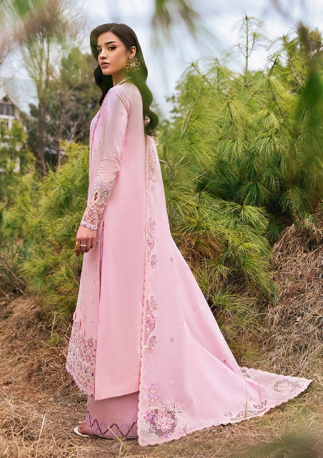 QALAMQAR- 3PC LAWN CHIKANKARI EMBROIDERED SHIRT WITH KHADDI NET EMB DUPATTA AND TROUSER-DPC-4092