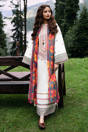 SAPPHIRE-3PC DHANAK EMBROIDERED SHIRT WITH COUTRAI PRINTED SHAWL AND TROUSER-DPC-4006