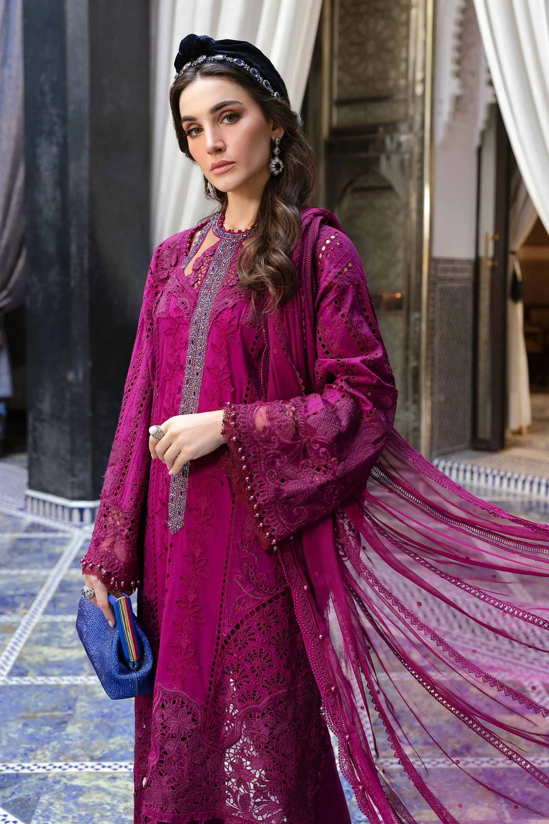 MARIA.B- 3PC LAWN HEAVY EMBROIDERED SHIRT WITH  CHIFFON EMB DUPATTA AND TROUSER-DPC-4037
