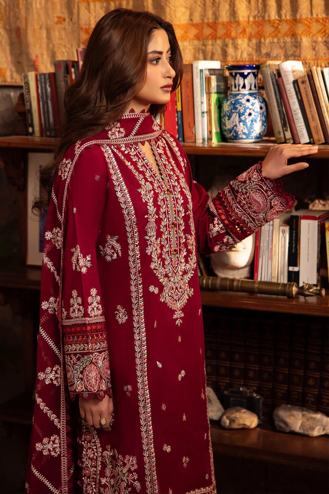 ZAHA- 3PC DHANAK EMBROIDERED SHIRT WITH BAMBER CHIFFON EMBROIDRED DUPATTA-DPC-4067