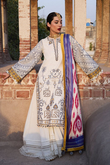 HUSSAIN REHAR--3PC KHADDAR HEAVY EMBROIDERED SHIRT WITH COUTRAI WOOL PRINT SHAWL AND TROUSER-DPC-4094