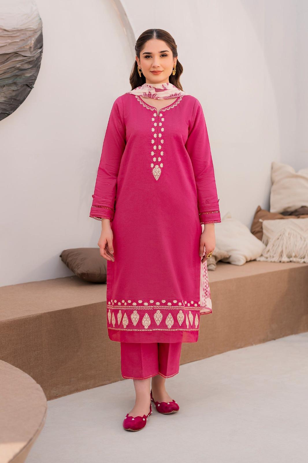 JAZMIN-3PC DHANAK EMBROIDERED SHIRT WITH COUTRAI WOOL PRINTED SHAWL & TROUSER-DPC-4029