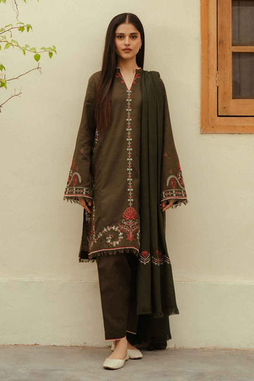 JAZMIN-3PC DHANAK EMBROIDERED SHIRT WITH COURTRAI PRINTED SHAWL AND TROUSER-DPC-96