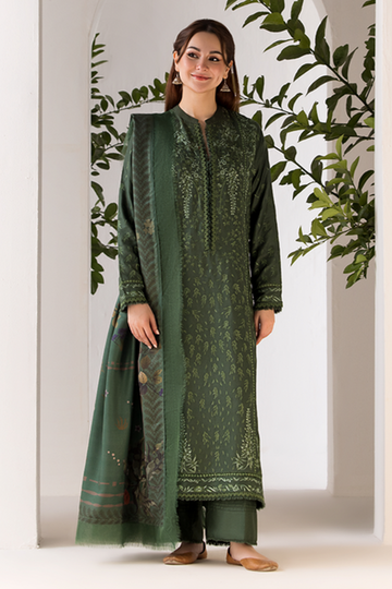 SOBIA NAZIR- 3PC DHANAK EMBROIDERED SHIRT WITH WOOL PRINT SHAWL AND TROUSER-DPC-4027