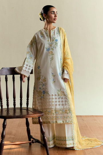 MUSHQ-3PC DHANAK EMBROIDERED SHIRT WITH COUTRAI PRINTED SHAWL & DHANAK EMB TROUSER-1129