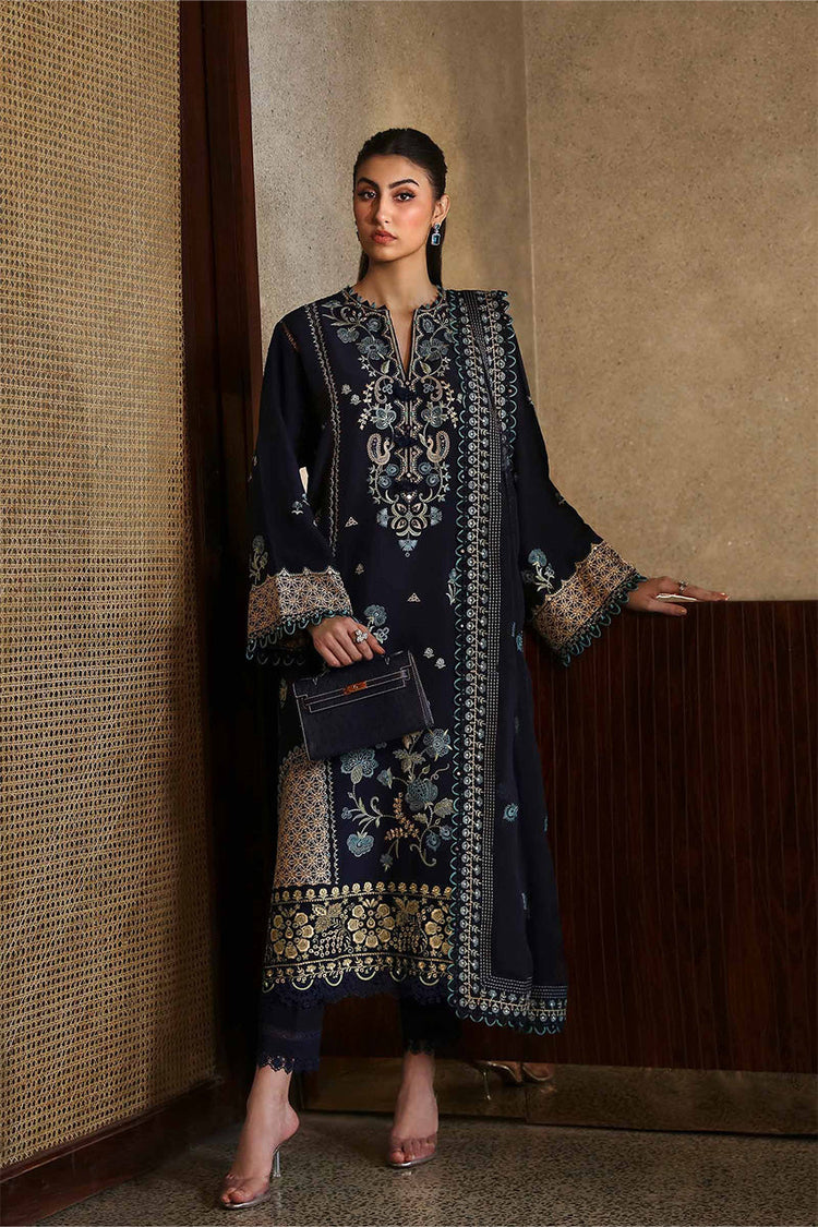 ZAHA-3PC DHANAK EMBROIDERED SHIRT WITH DHANAK EMBROIDRED SHAWL & TROUSER -DPC-4181