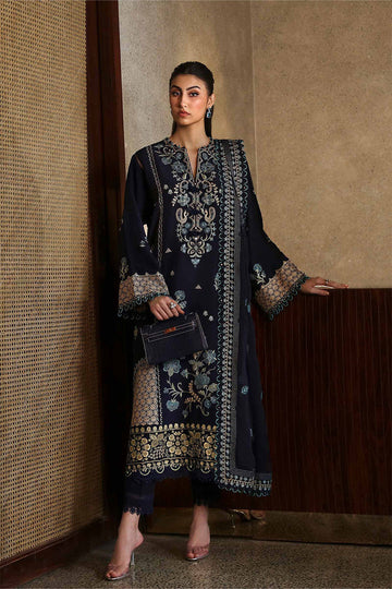 ZAHA-3PC DHANAK EMBROIDERED SHIRT WITH DHANAK EMBROIDRED SHAWL & TROUSER -DPC-4181