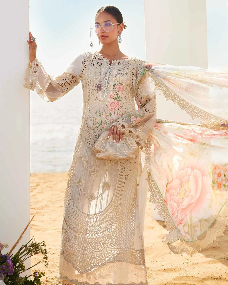 MARIA.B-3PC LAWN CHIKANKARI EMBROIDERED SHIRT WITH KHADDI NET EMB DUPATTA AND TROUSER -DPC-4562